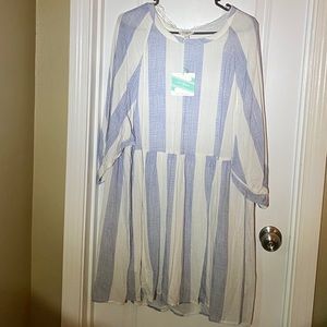 Umgee blue & white striped tunic w/ cuffed sleeve